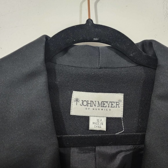 John Meyer Black Beaded Satin Wool Tuxedo Double-Breasted Jacket Blazer Size 12 - Picture 6 of 16